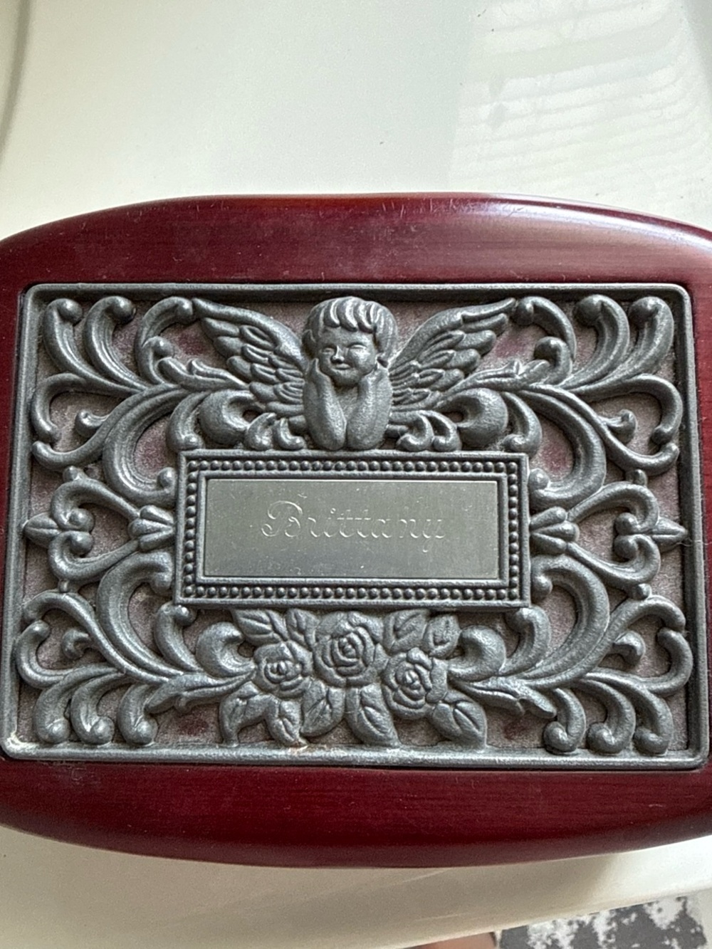 Jewelry Trinket Box - Burgundy and Silver Ornate Design